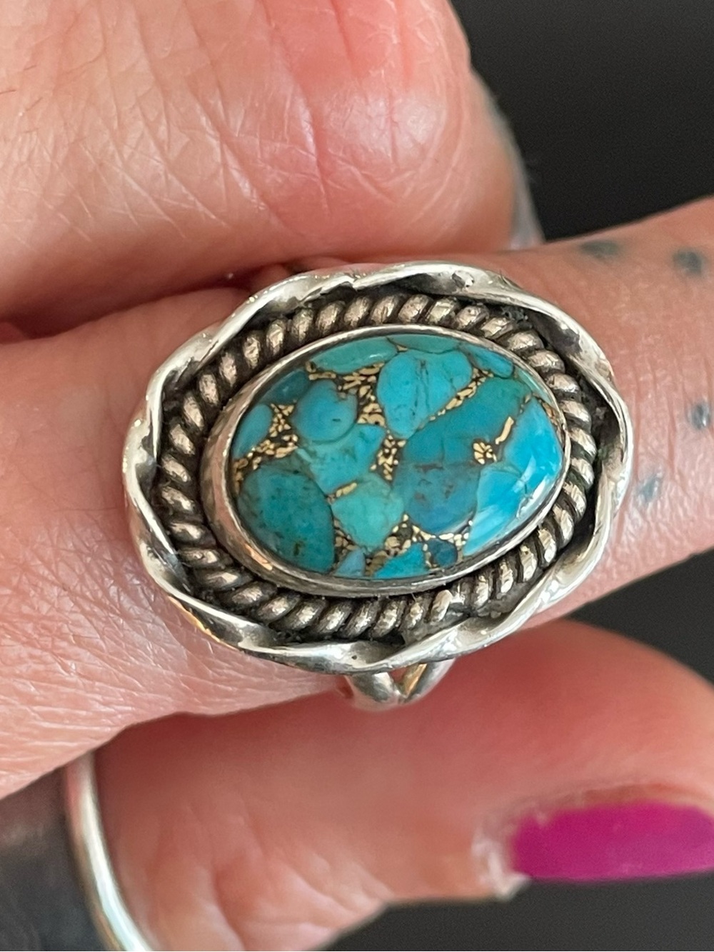Vintage Sterling Silver Turquoise Statement Ring size 8